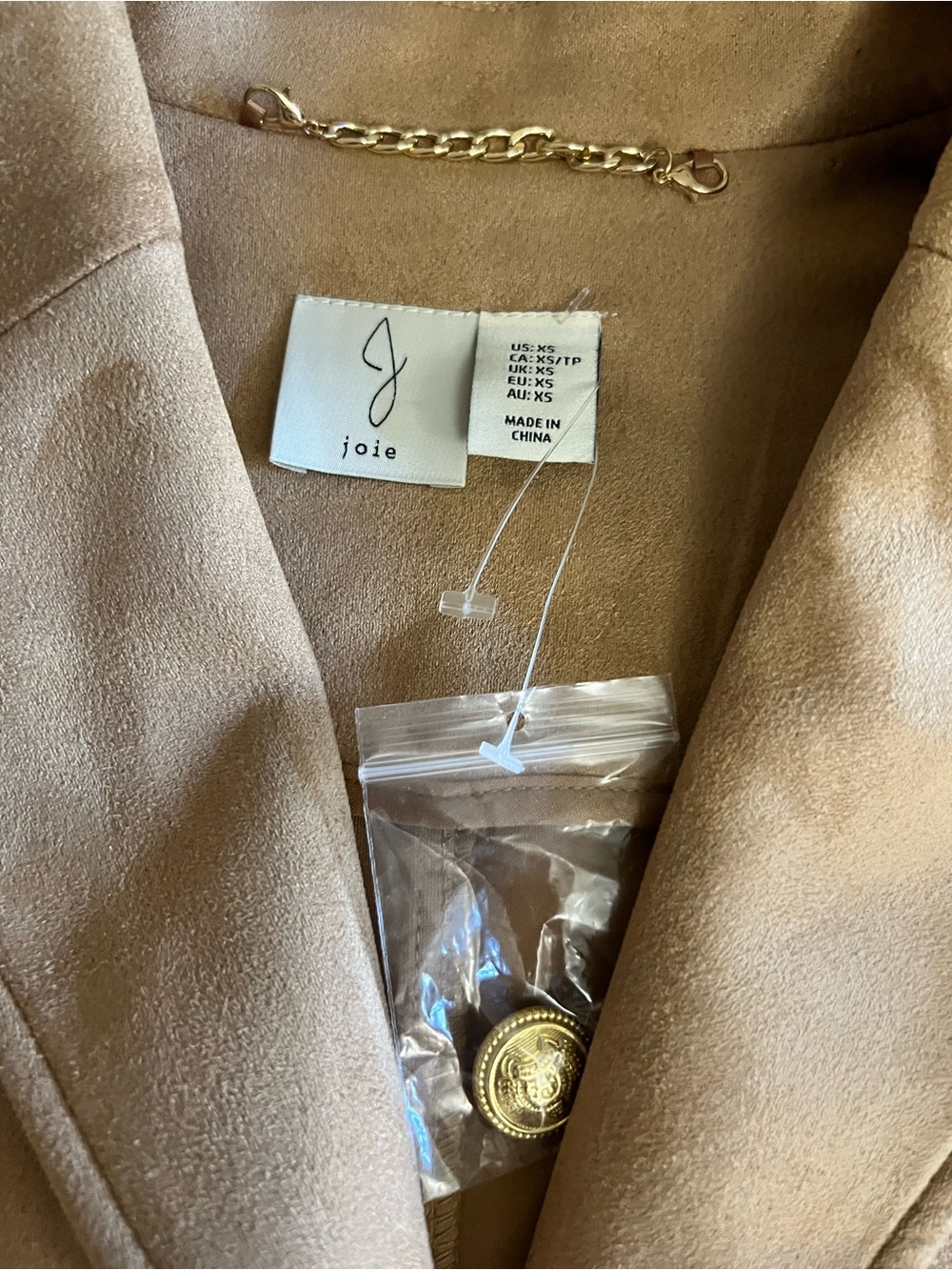 Joie Tan Suede-Style Tailored Blazer with Gold Buttons - Picture 2 of 11